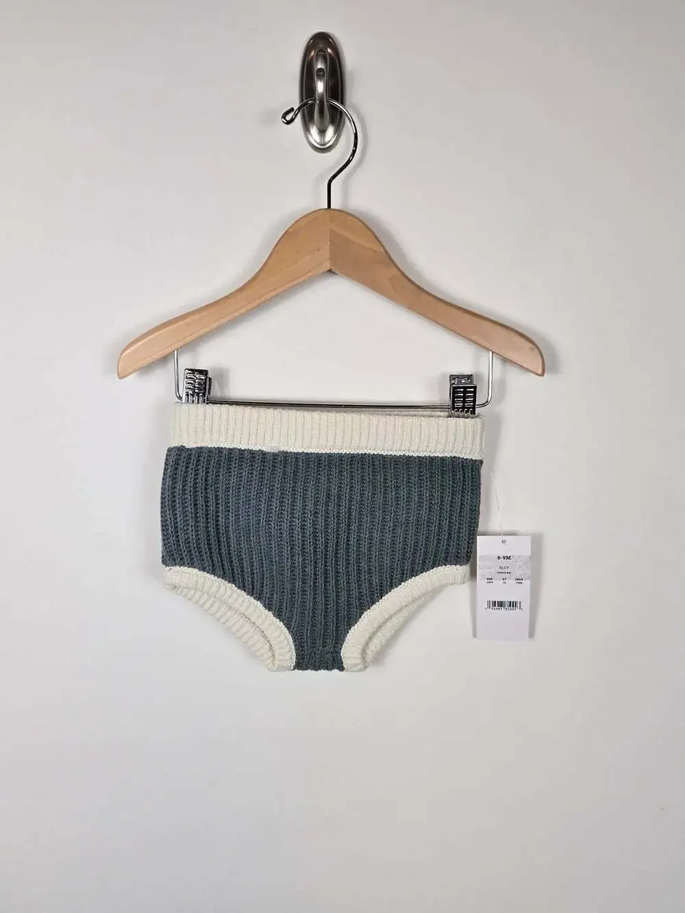 Knit Ribbed Baby Bloomers in Slate Blue & Cream